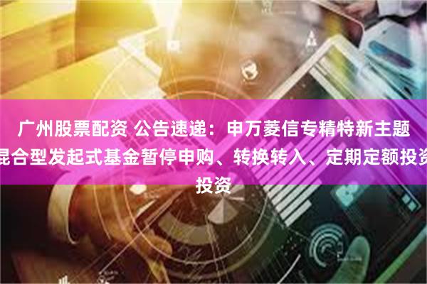 广州股票配资 公告速递：申万菱信专精特新主题混合型发起式基金暂停申购、转换转入、定期定额投资