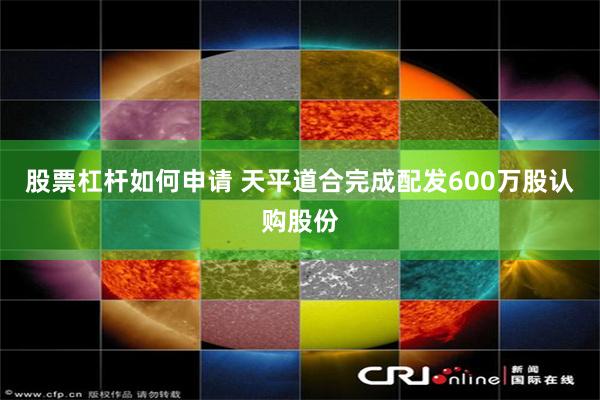股票杠杆如何申请 天平道合完成配发600万股认购股份