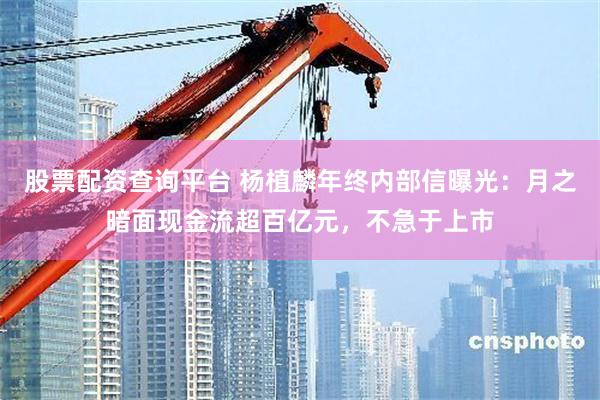 股票配资查询平台 杨植麟年终内部信曝光：月之暗面现金流超百亿元，不急于上市