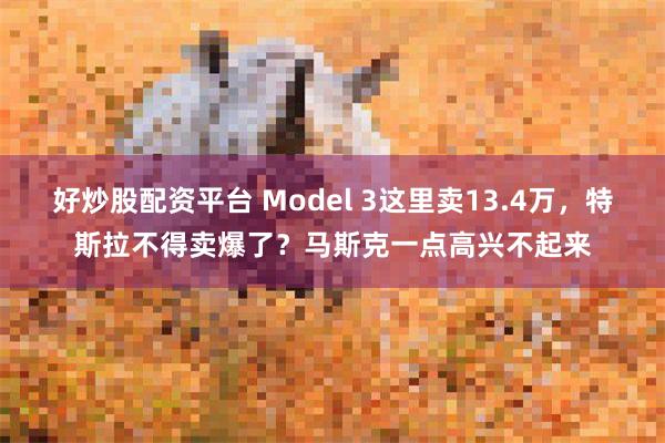好炒股配资平台 Model 3这里卖13.4万，特斯拉不得卖爆了？马斯克一点高兴不起来